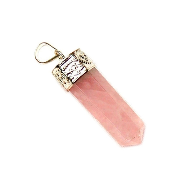 1 Rose Quartz Spike Pendant with Silver Decorative Cap - Picture 1 of 3